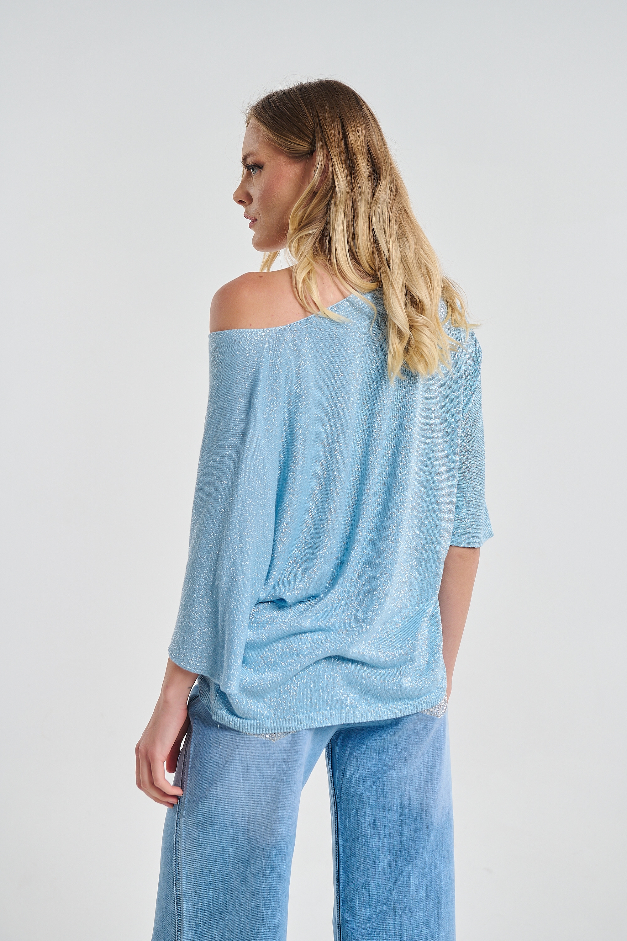 Lurex V-Neck Blouse with Loose Fit