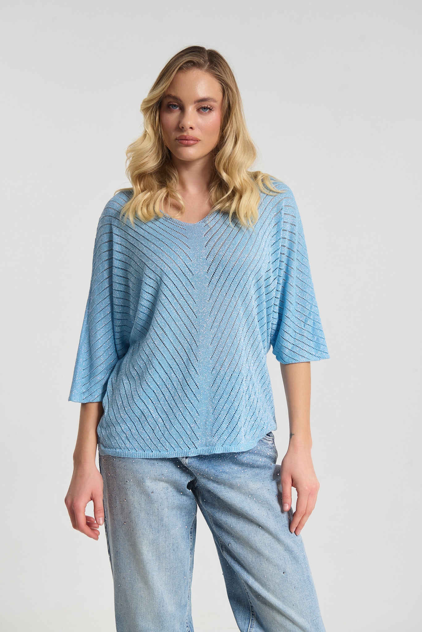 Μπλούζα Πλεκτή Με Λούρεξ Και Διακριτική Λάμψη