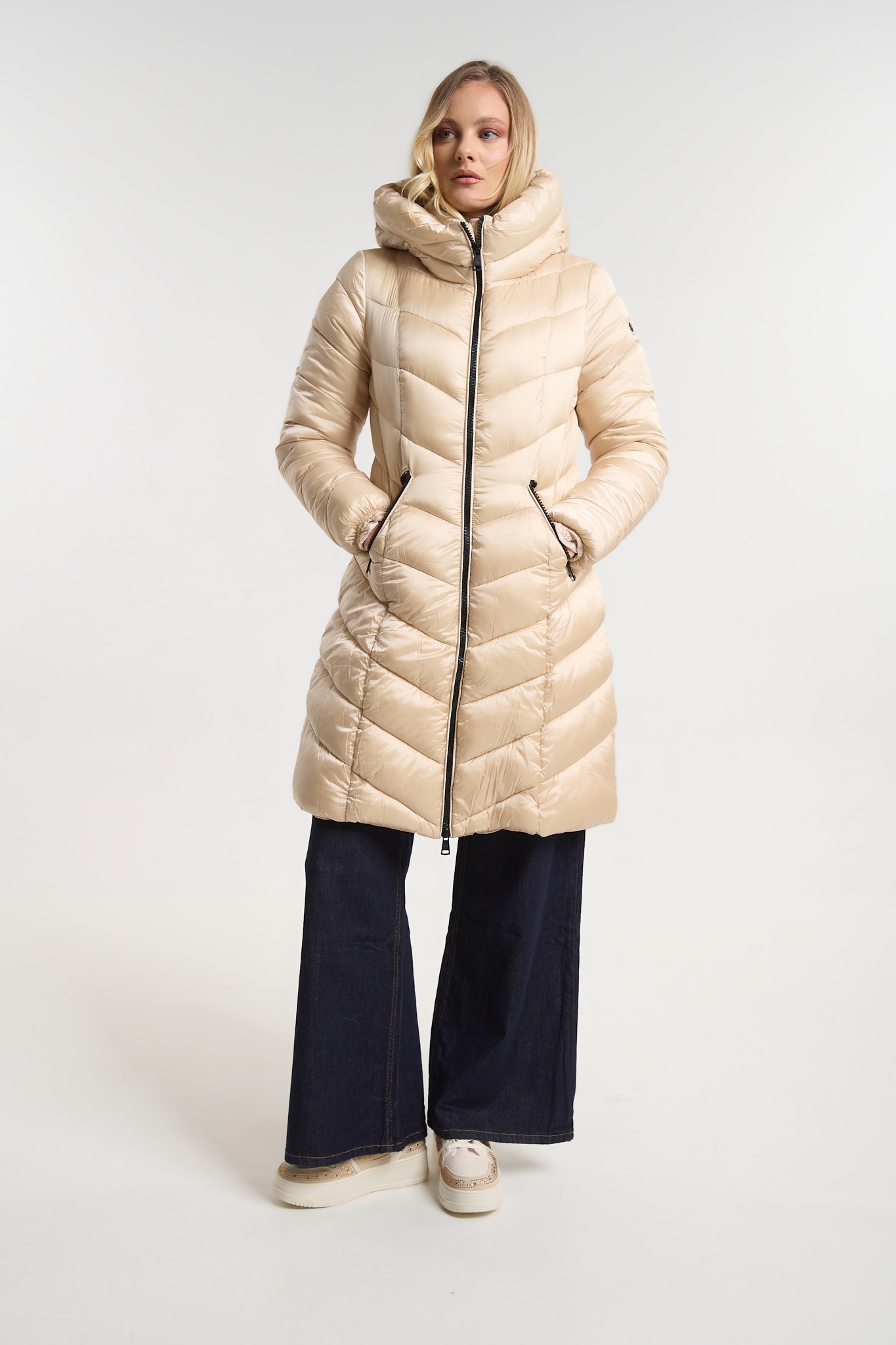 Μπουφάν Μακρύ Puffer Με Κουκούλα & Τσέπες