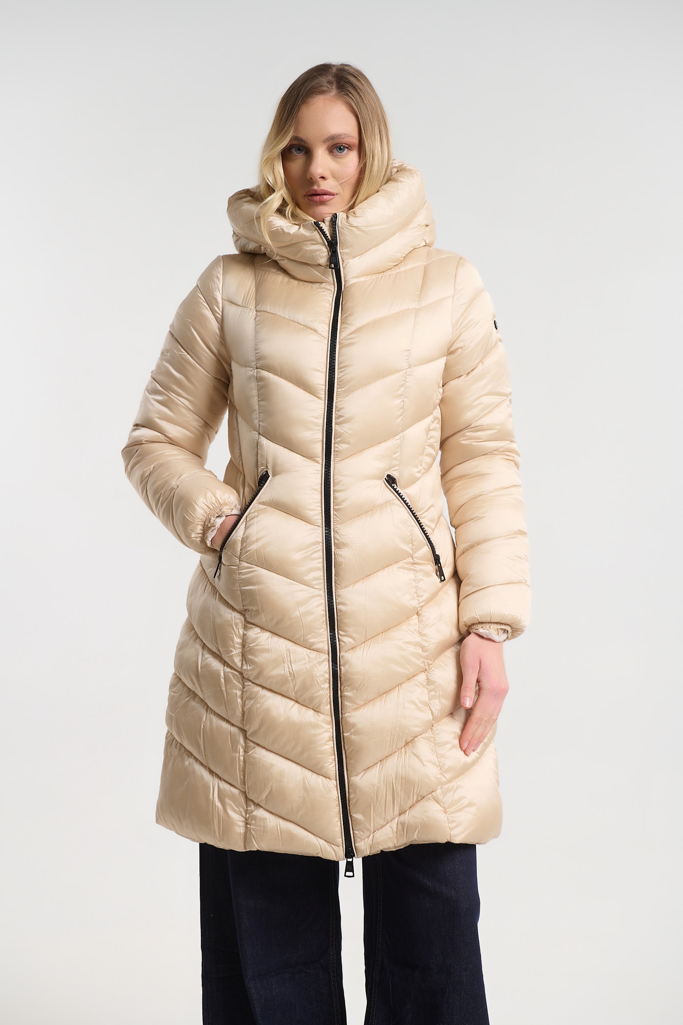 Μπουφάν Μακρύ Puffer Με Κουκούλα & Τσέπες