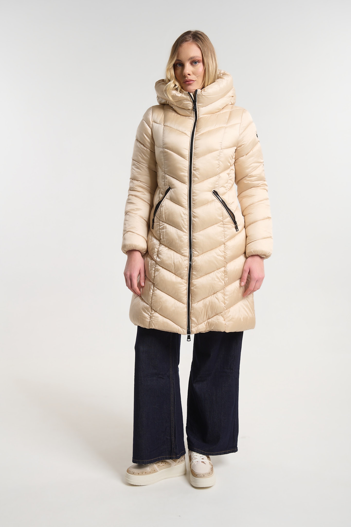 Μπουφάν Μακρύ Puffer Με Κουκούλα & Τσέπες