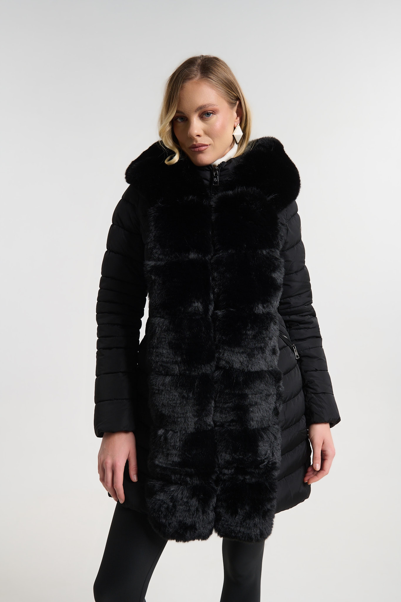 Μπουφάν Puffer Με Αποσπώμενη Faux Fur & Κουκούλα