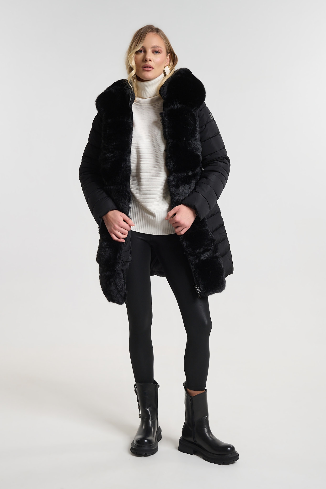 Μπουφάν Puffer Με Αποσπώμενη Faux Fur & Κουκούλα