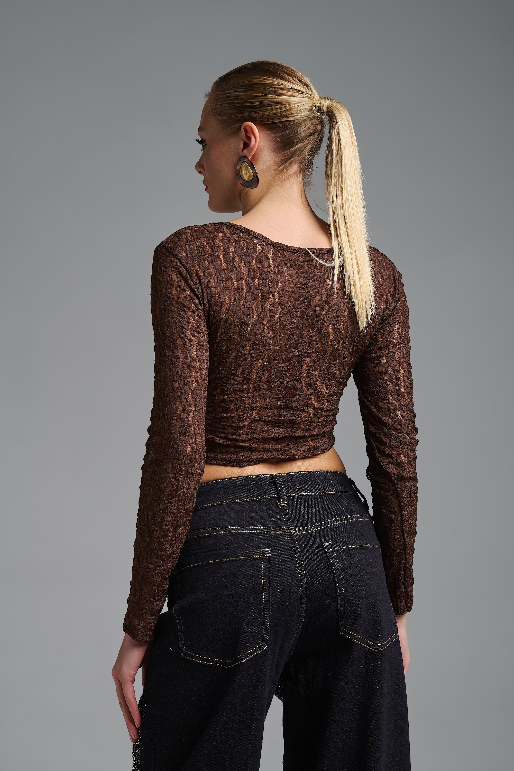 Μπλούζα Crop Δαντέλα Με Cups & Στρας Διακόσμηση