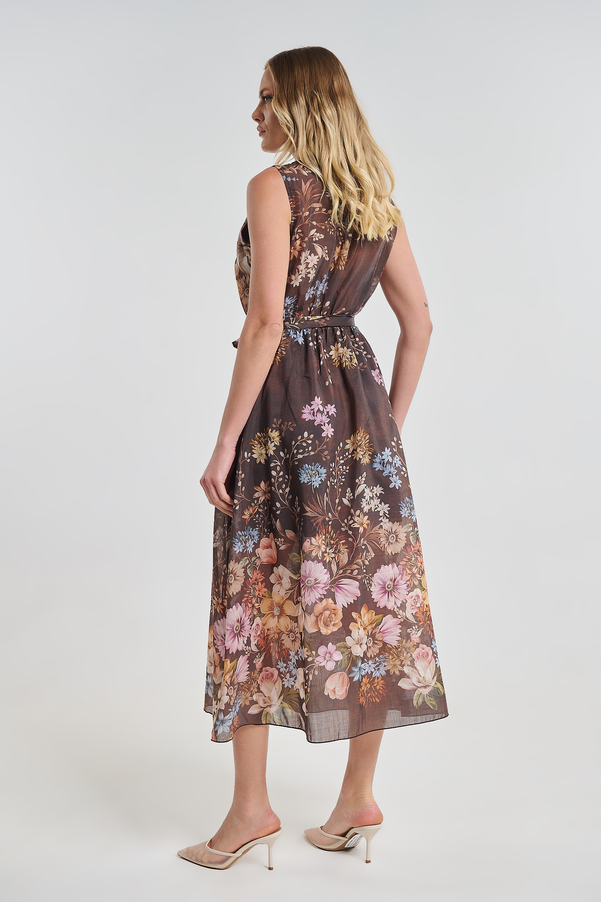 Φόρεμα Floral Αμάνικο Maxi Με Ζώνη