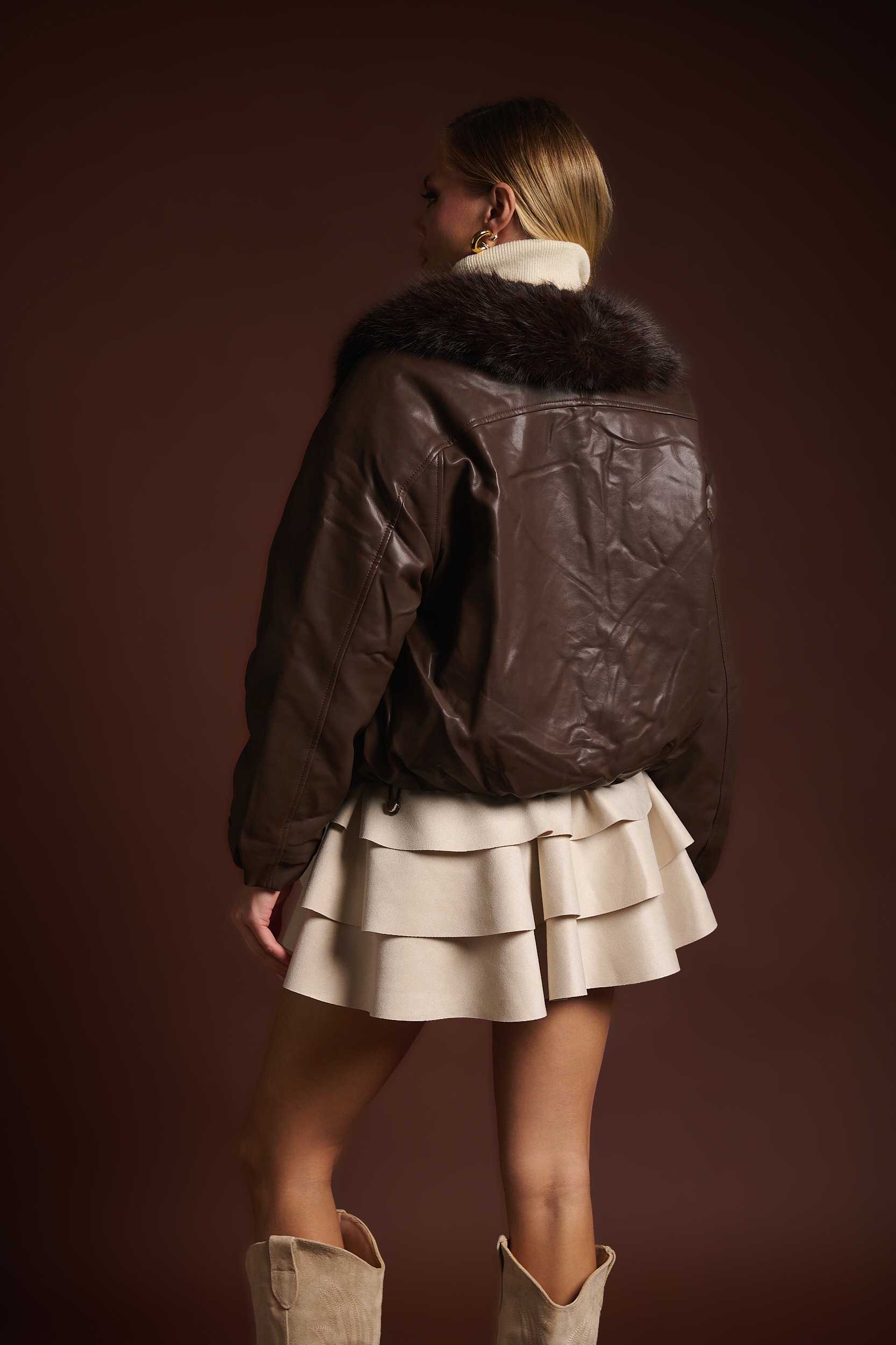 Μπουφάν Bomber Double Face Με Αποσπώμενη Γούνα