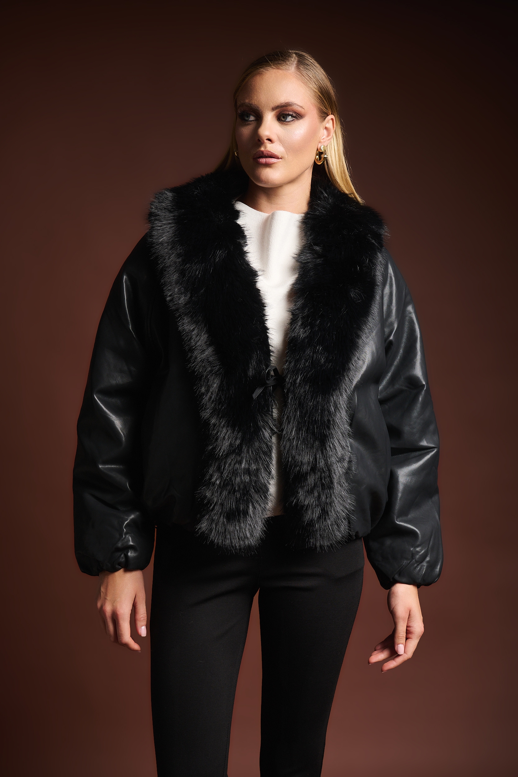 Μπουφάν Bomber Double Face Με Αποσπώμενη Γούνα