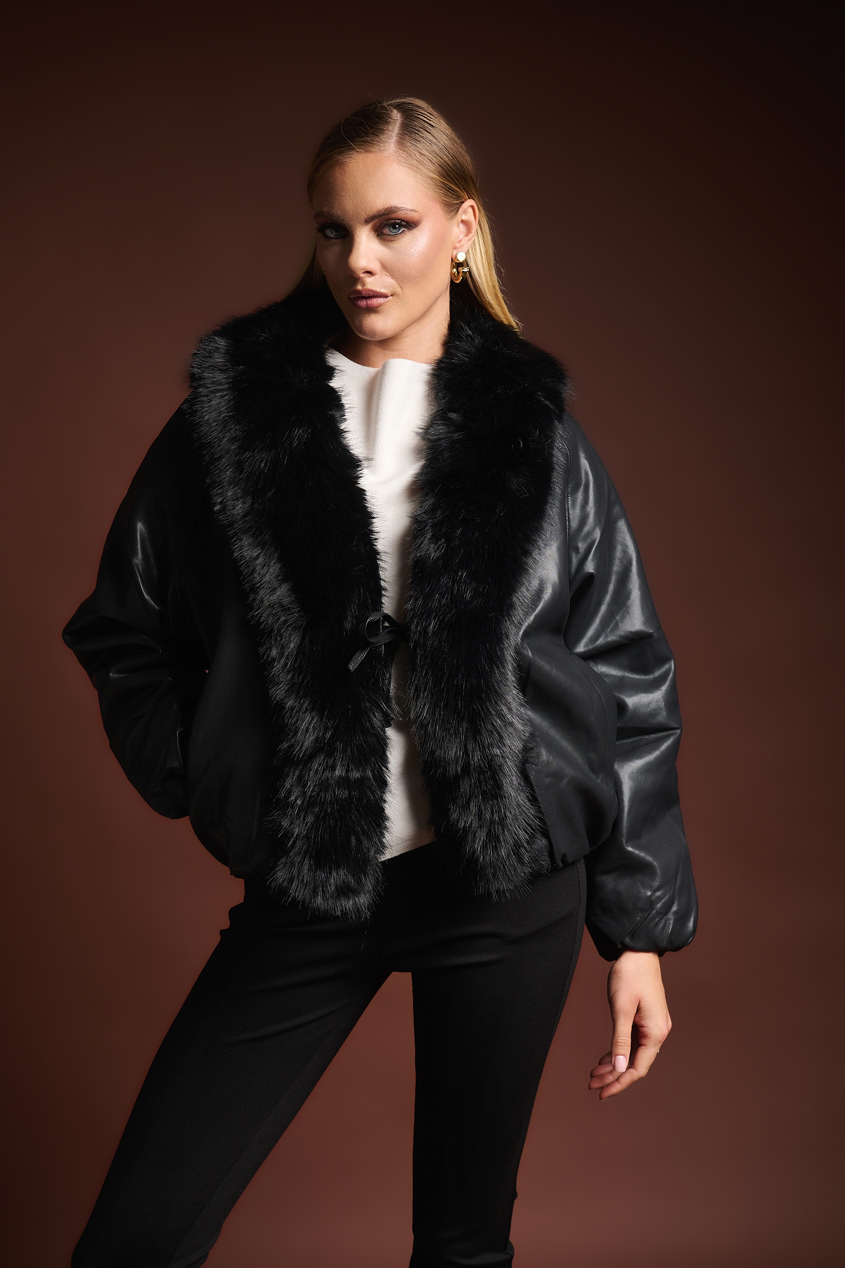 Μπουφάν Bomber Double Face Με Αποσπώμενη Γούνα