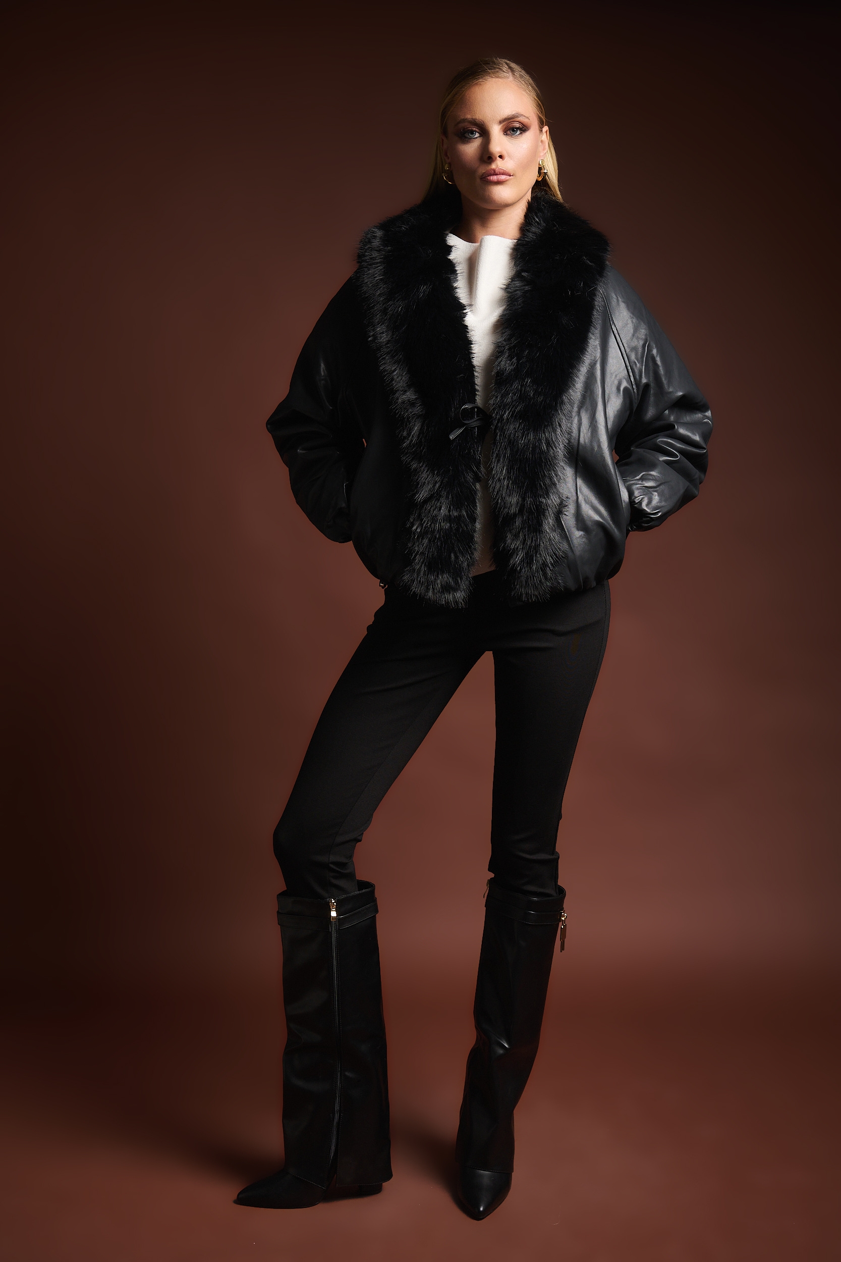 Μπουφάν Bomber Double Face Με Αποσπώμενη Γούνα