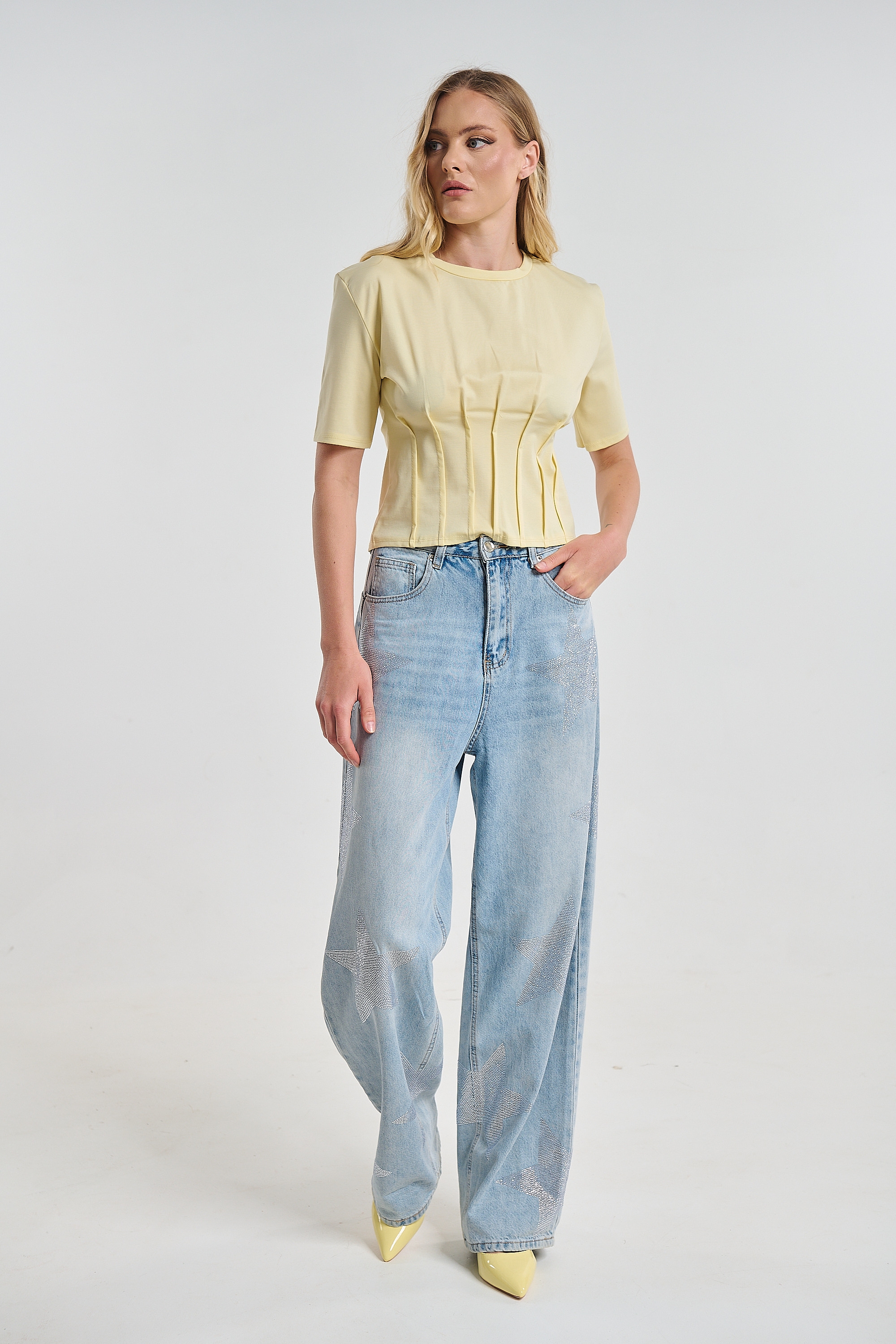 Denim Jeans with Rhinestone Stars