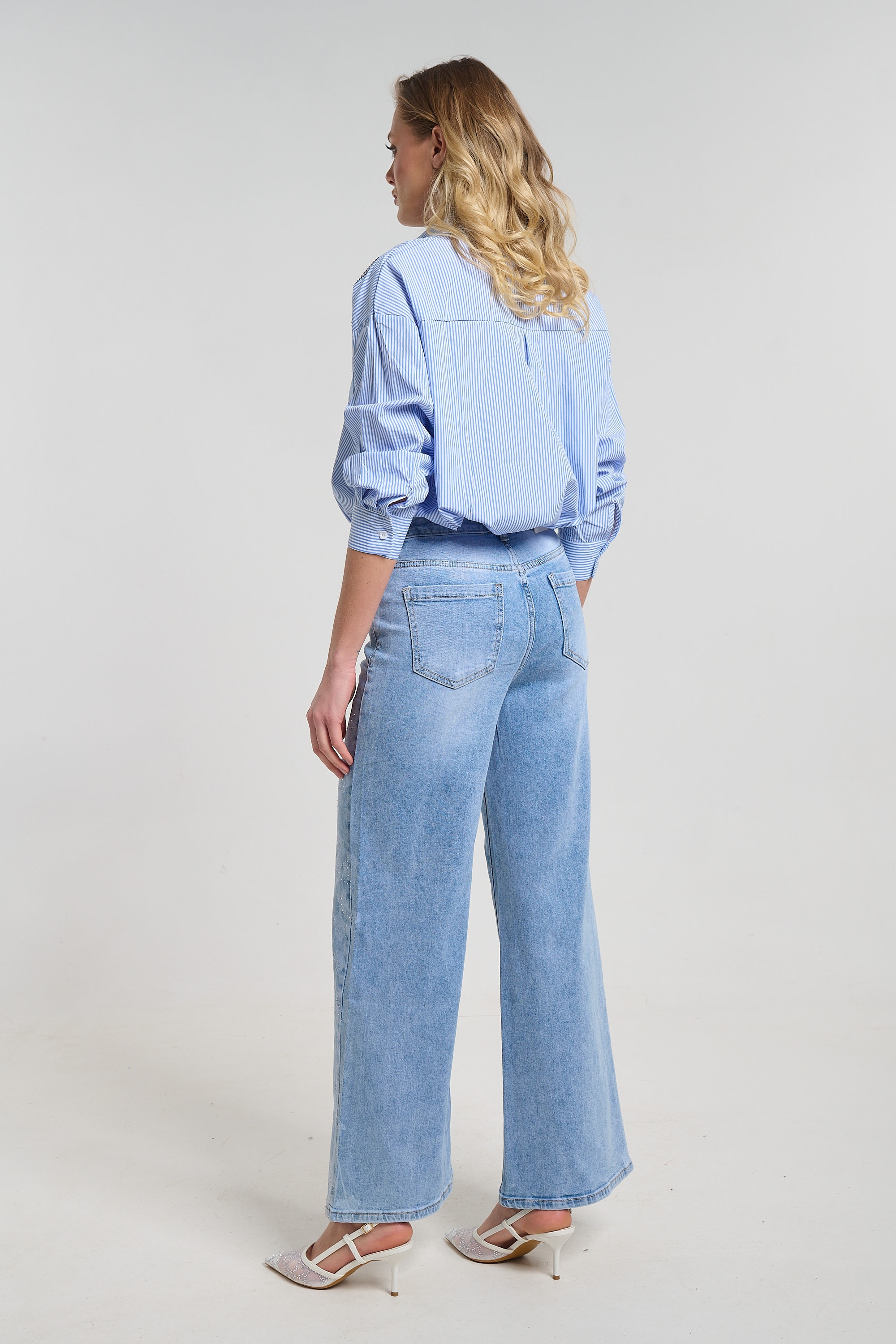 Παντελόνι Τζιν Wide Leg με Floral Τύπωμα