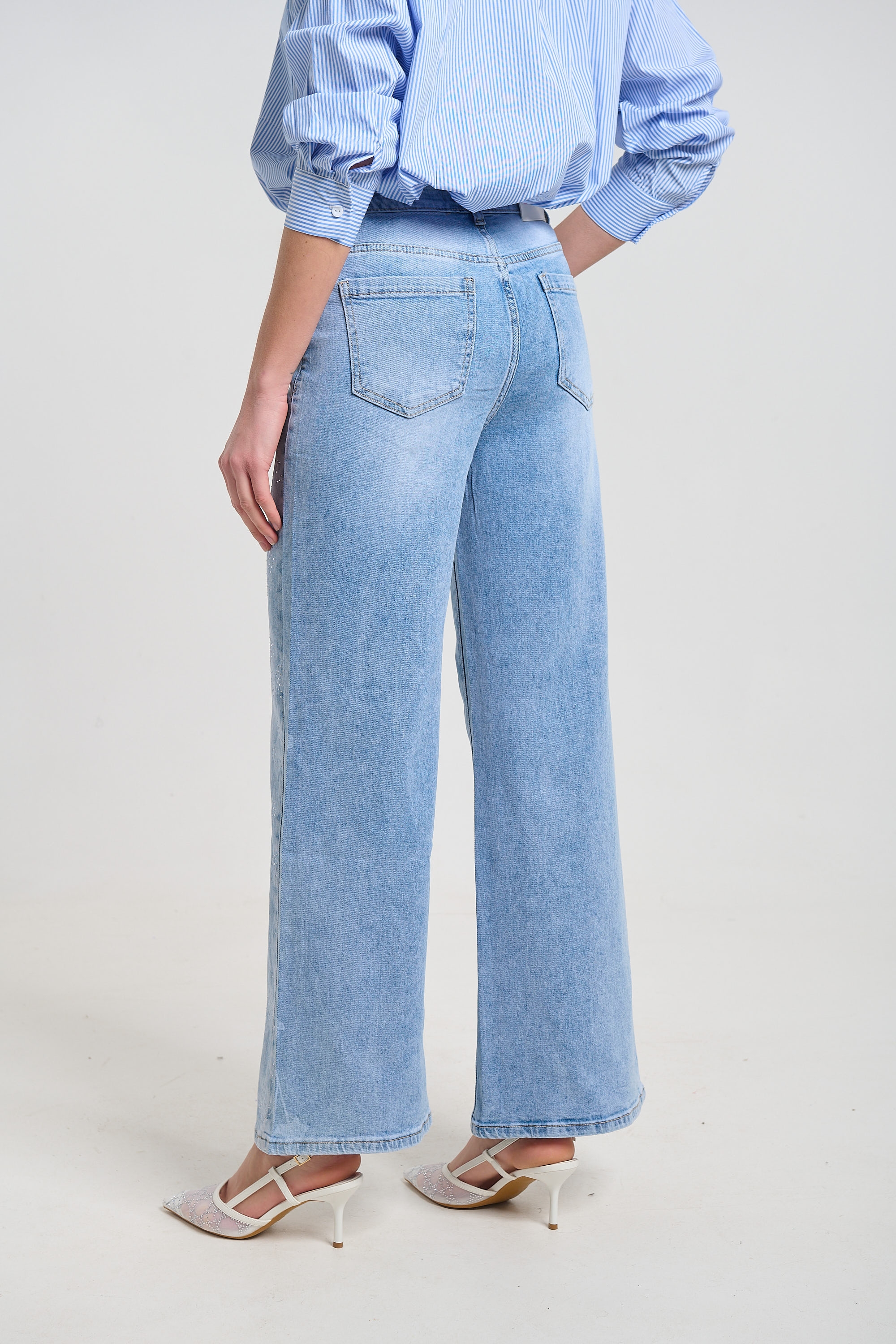 Παντελόνι Τζιν Wide Leg με Floral Τύπωμα