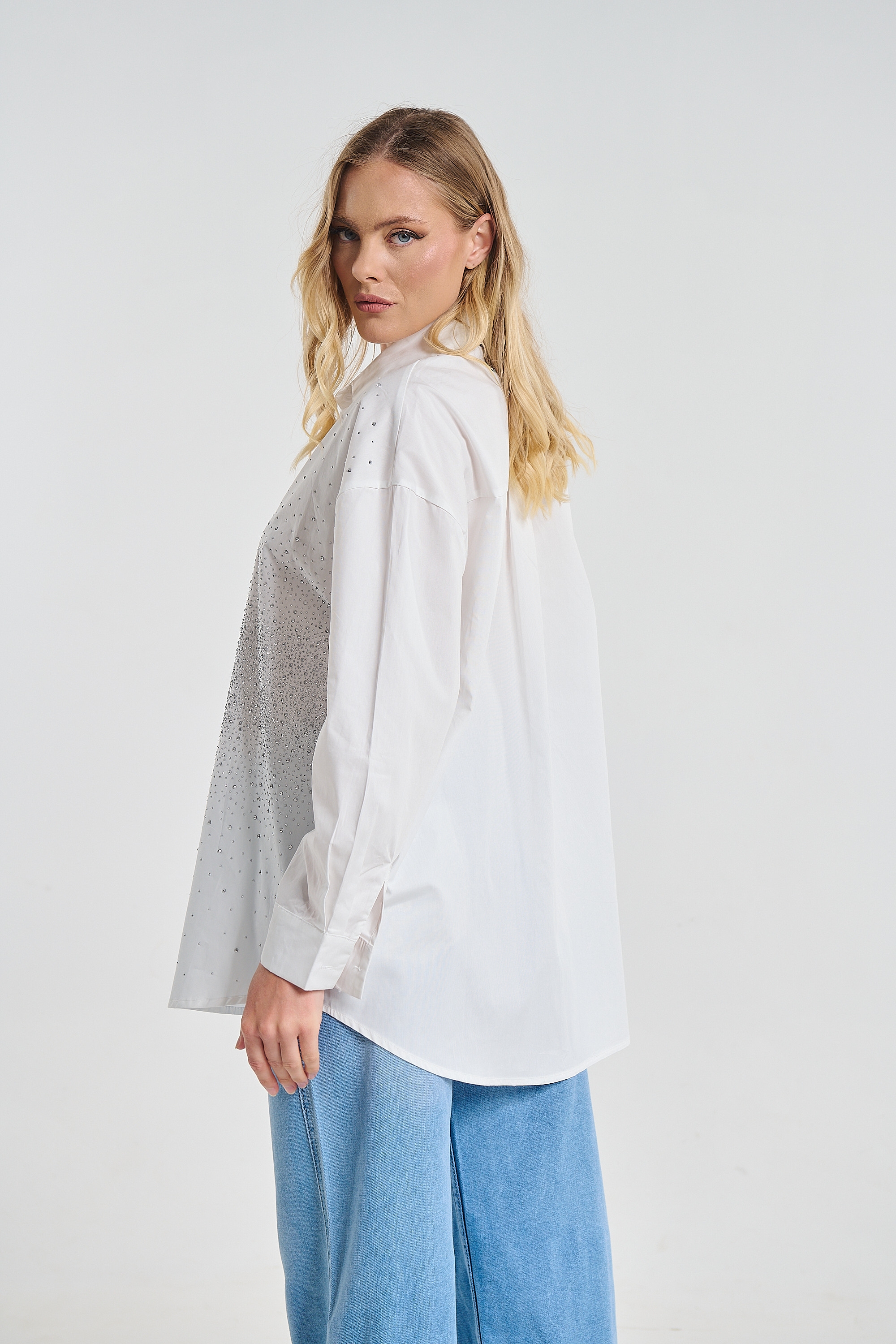 Shirt With Front Rhinestones In Degrade Design