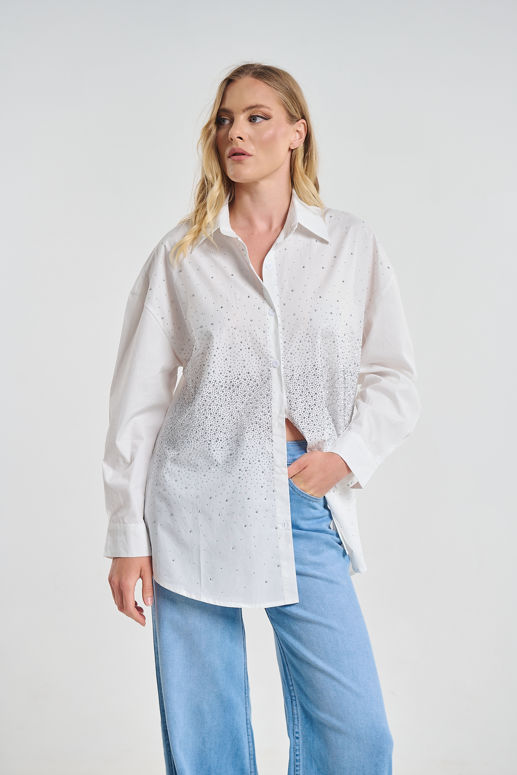 Shirt With Front Rhinestones In Degrade Design