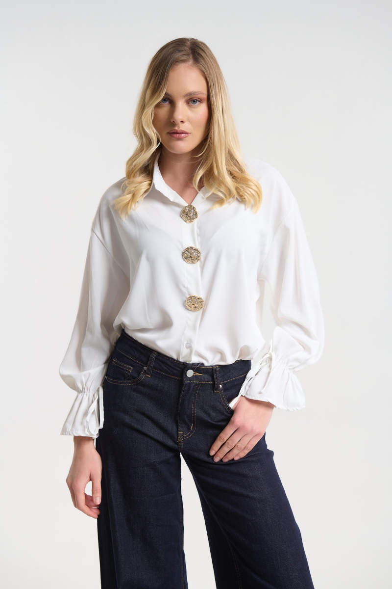 Πουκάμισο Με Χρυσά Διακοσμητικά & Balloon Μανίκια