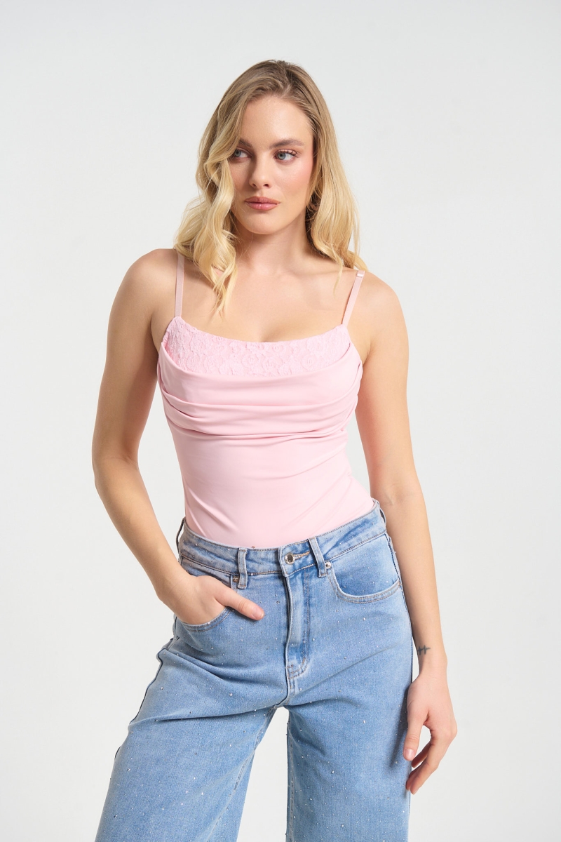 Κορμάκι Ντραπέ Με Cups & Δαντέλα