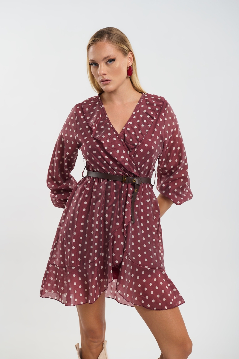 Φόρεμα Μίνι  Κρουαζέ Πουά Με Ζώνη