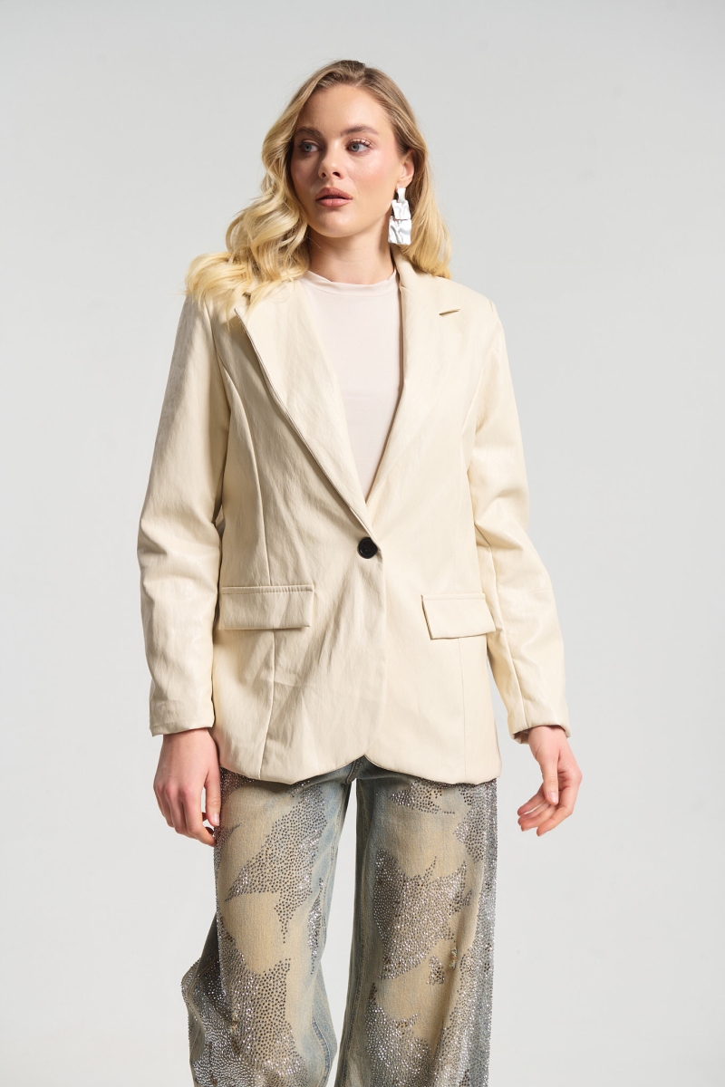 Σακάκι Με Υφή Δερματίνης Με Βάτες