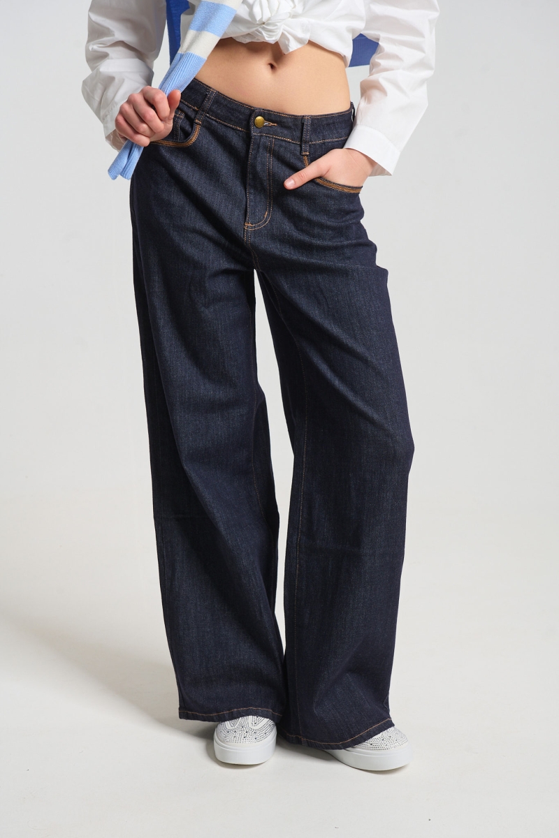 Τζιν Παντελόνι Σκουρόχρωμο Wide Leg