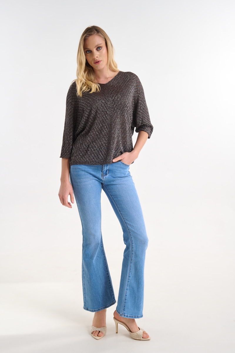 Τζιν Παντελόνι Flare Ψηλόμεσο Με Ελαστικότητα