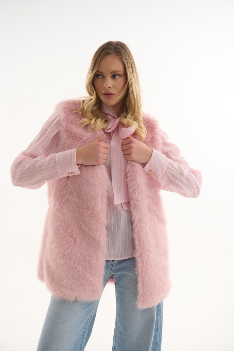 Faux Fur Vest with Lining & Hook Closure