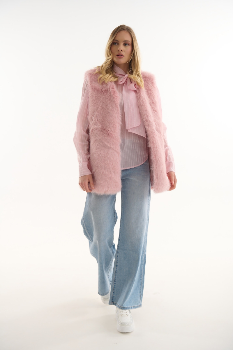 Faux Fur Vest with Lining & Hook Closure