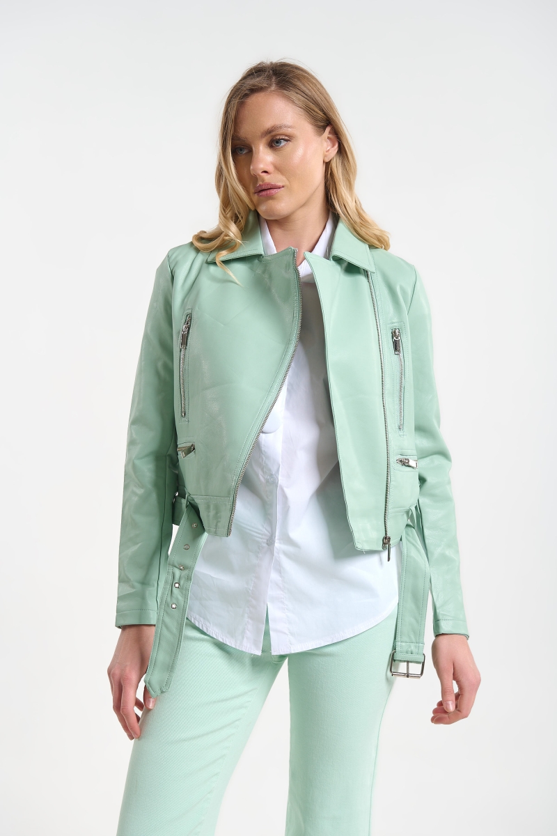 Μπουφάν Biker Με Φερμουάρ Και Ζώνη