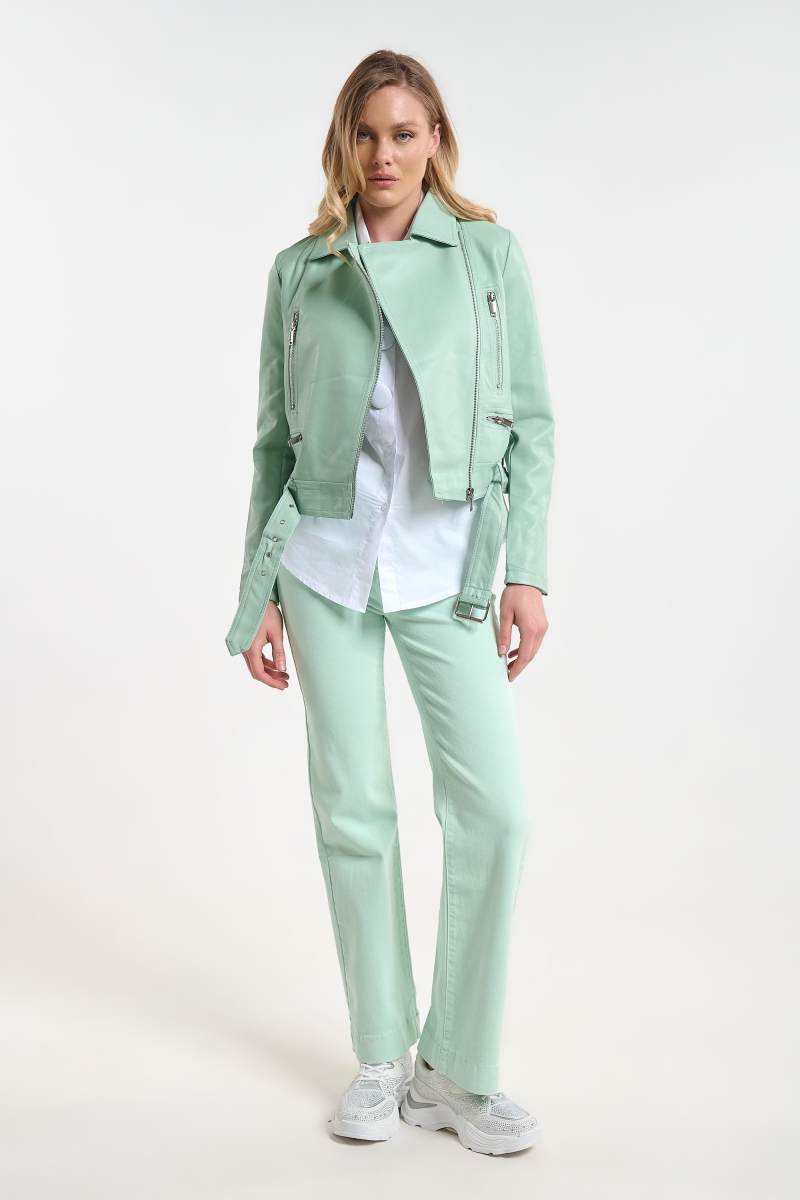 Μπουφάν Biker Με Φερμουάρ Και Ζώνη