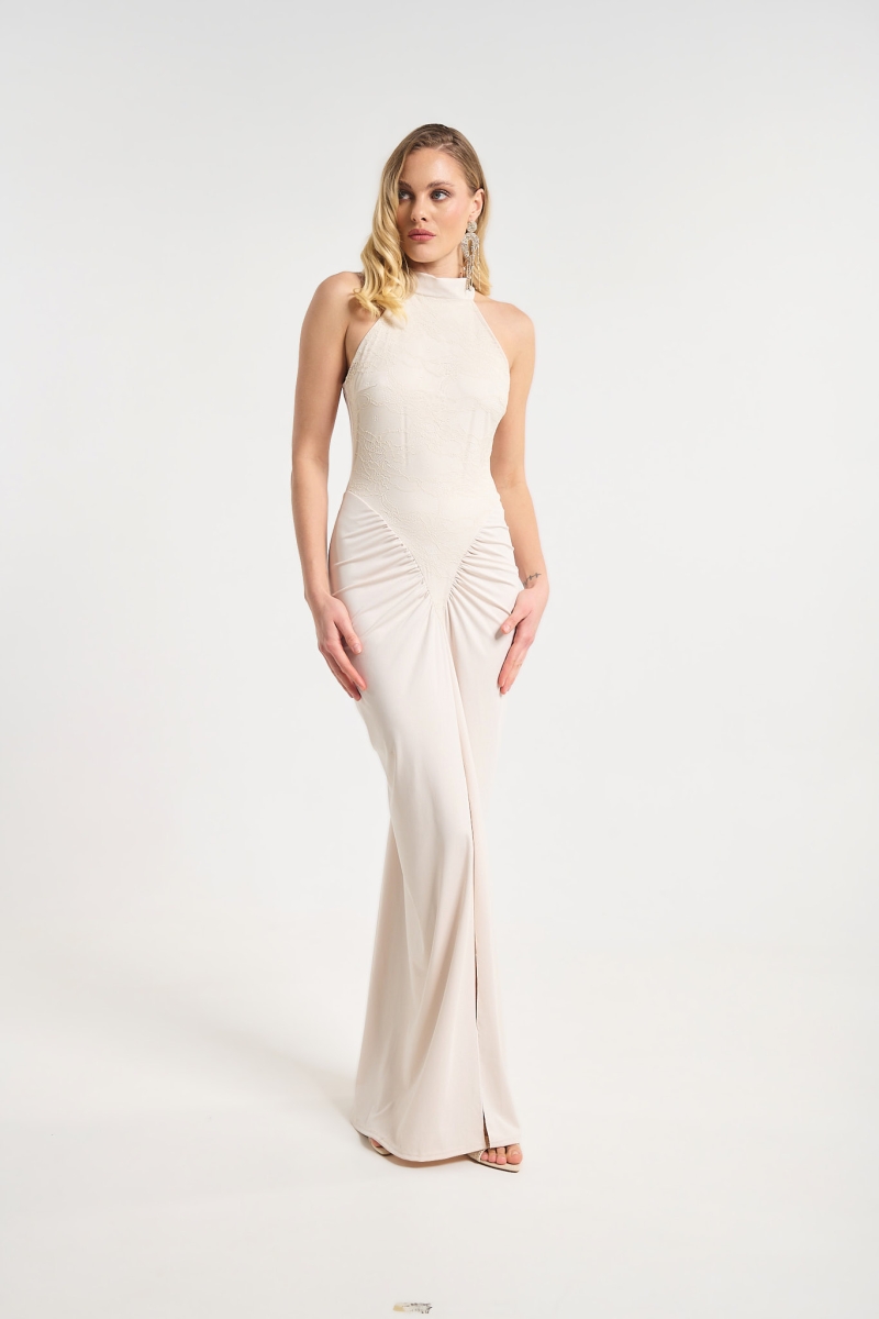 Φόρεμα Maxi Halter Με Δαντέλα & Σκίσιμο