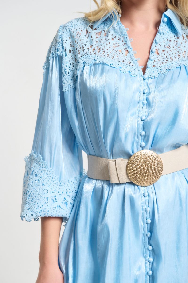 Φόρεμα Με Δαντέλα, Κουμπιά & Ζώνη