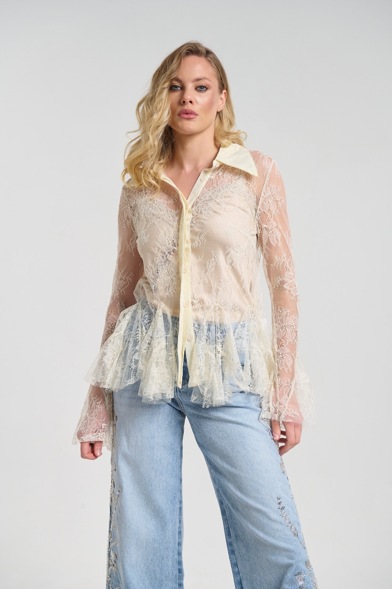 Πουκάμισο Δαντελένιο Με Γιακά