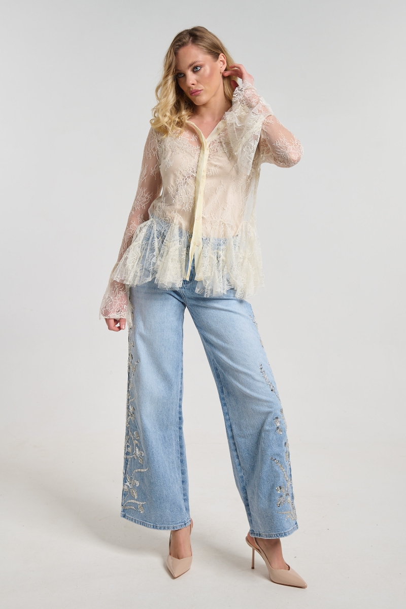 Πουκάμισο Δαντελένιο Με Γιακά