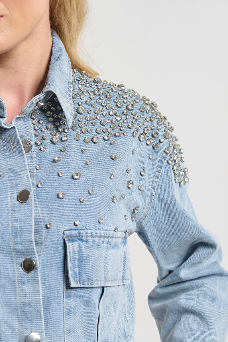 Μπουφάν Τζιν Crop Με Στρας