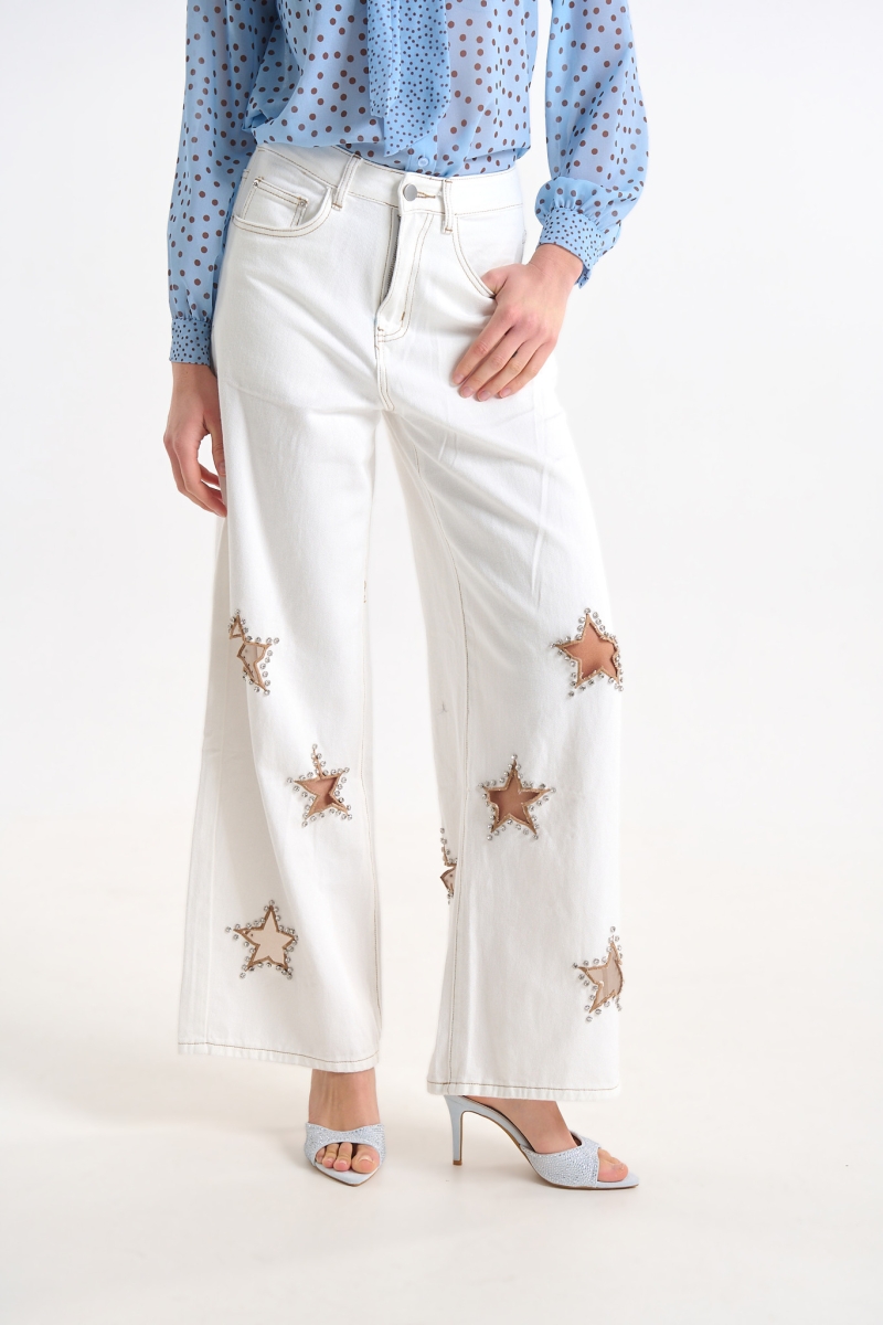 Τζιν Παντελόνι Με Διακοσμητικά Αστέρια Wide Leg