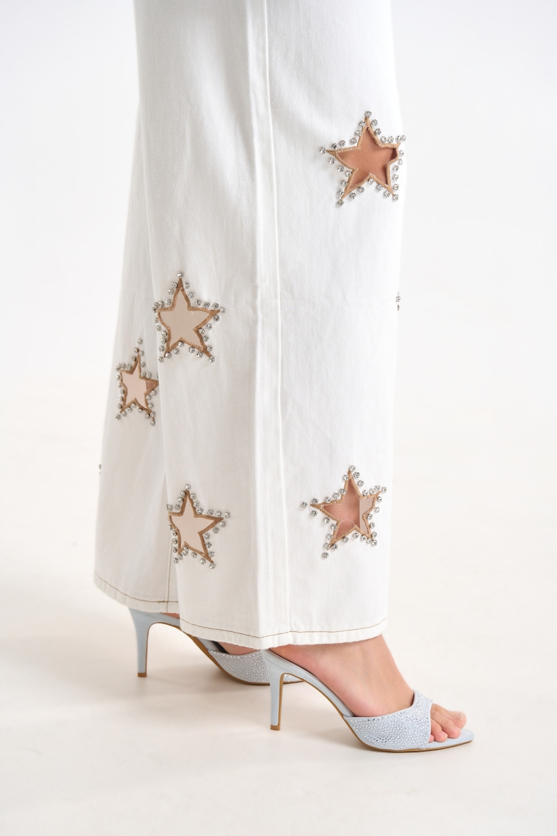 Τζιν Παντελόνι Με Διακοσμητικά Αστέρια Wide Leg