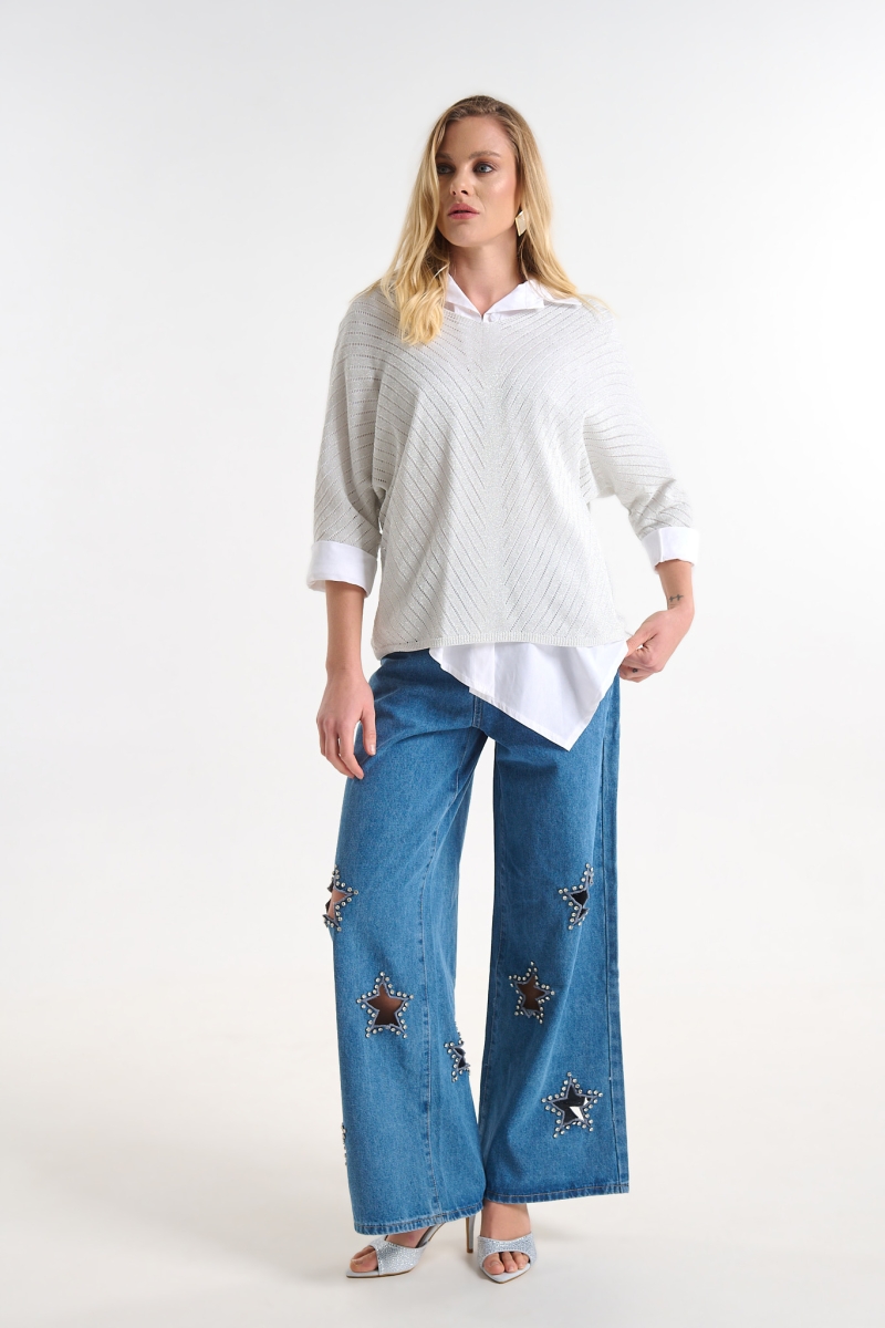 Τζιν Παντελόνι Με Διακοσμητικά Αστέρια Wide Leg