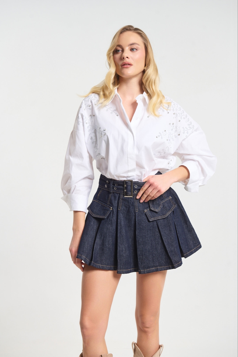 Φούστα Τζιν Πλισέ Με Ζώνη