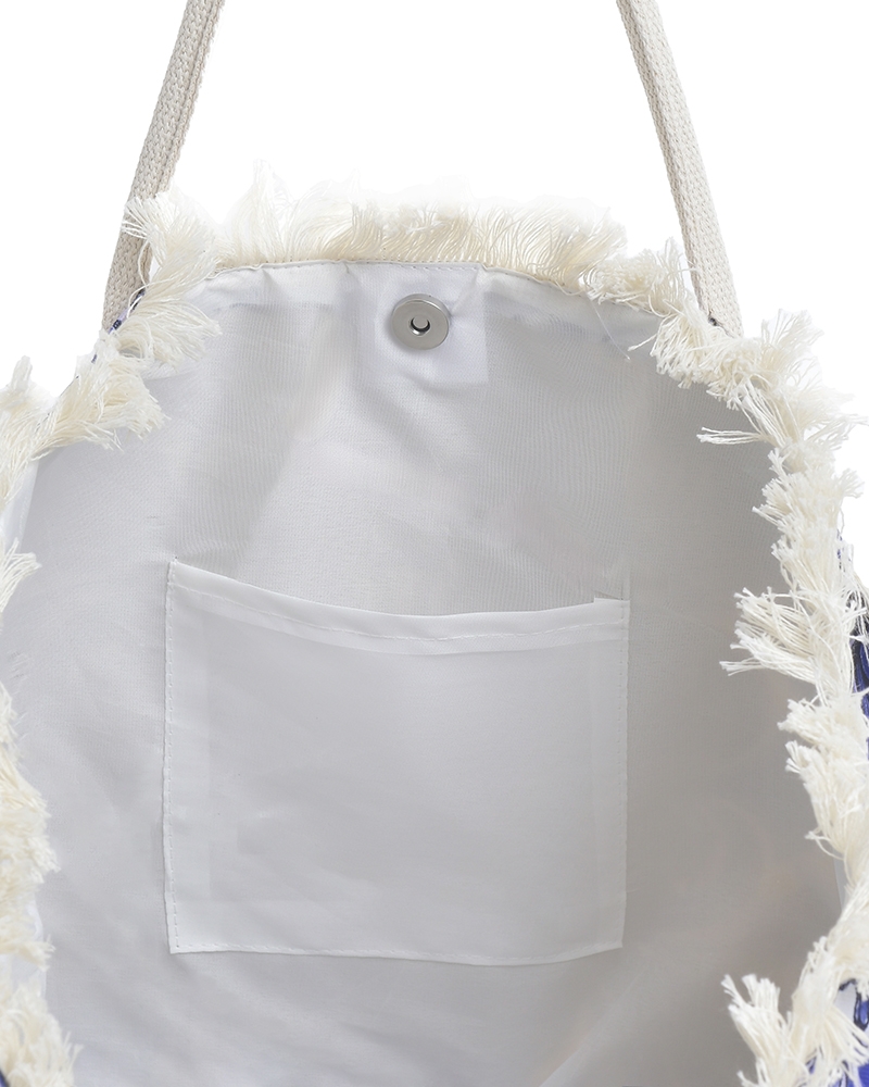BLE Resort Collection Beach Bag Λευκή-Μπλε Print