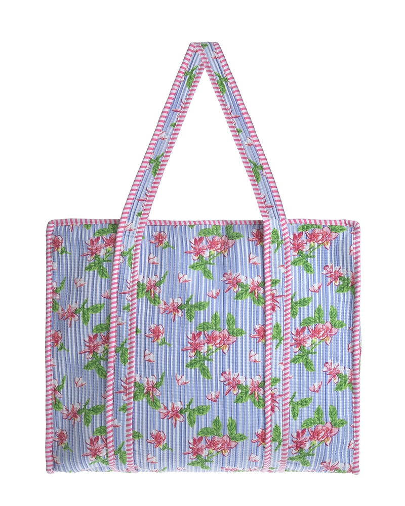 BLE Resort Collection Floral Ριγέ Τσάντα Θαλάσσης 