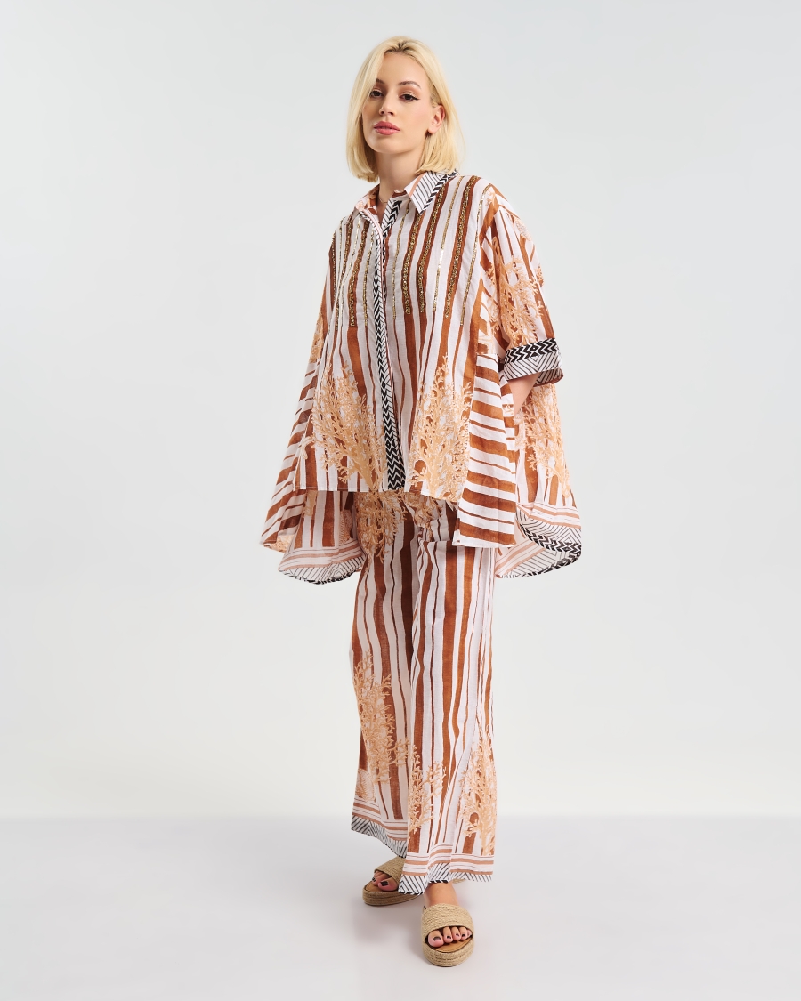 BLE Oversized Striped Shirt with Sea Inspired Print