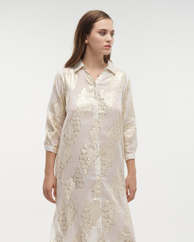 BLE Embroidered Midi Shirt Dress