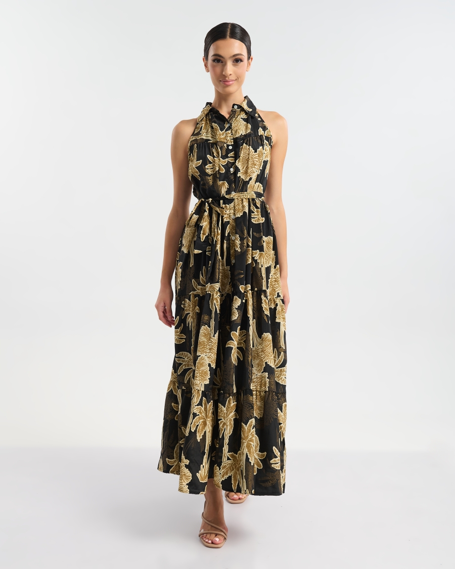 BLE Tropical Print Maxi Dress with Belt