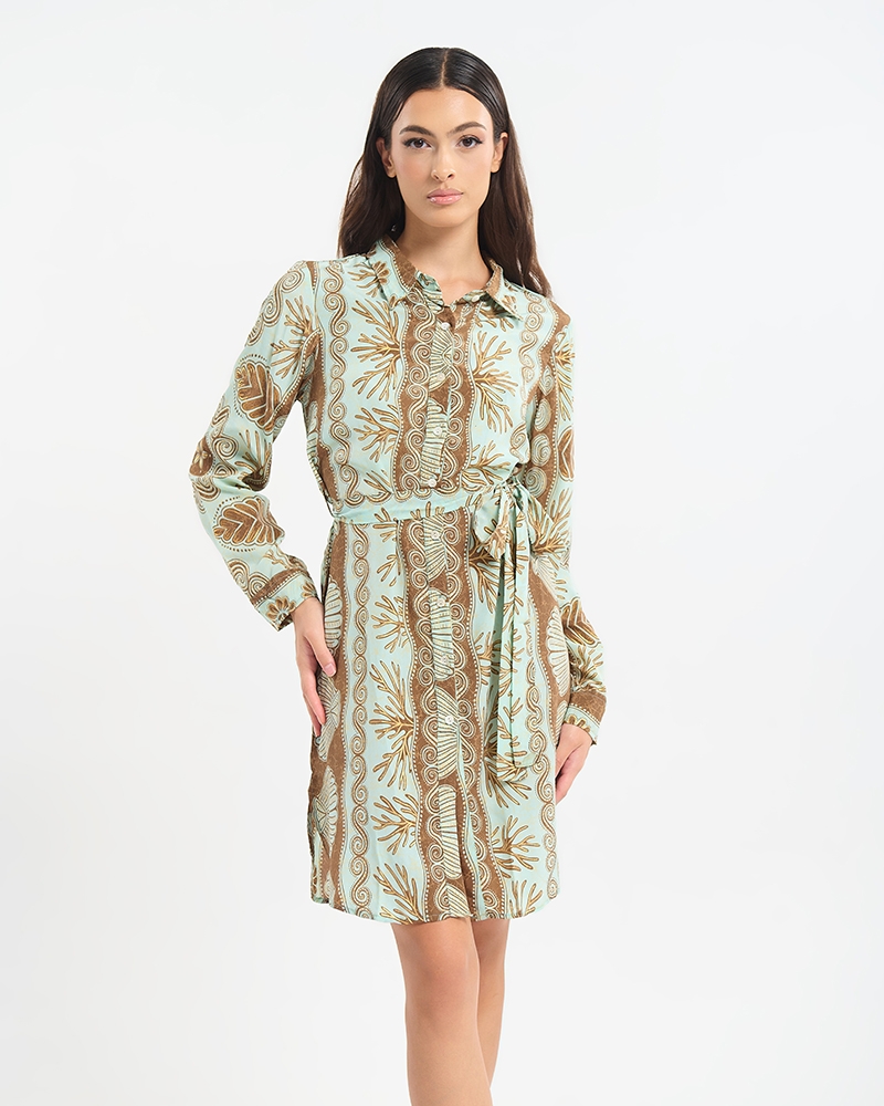 BLE Ethnic Print Mini Shirt Dress with Belt