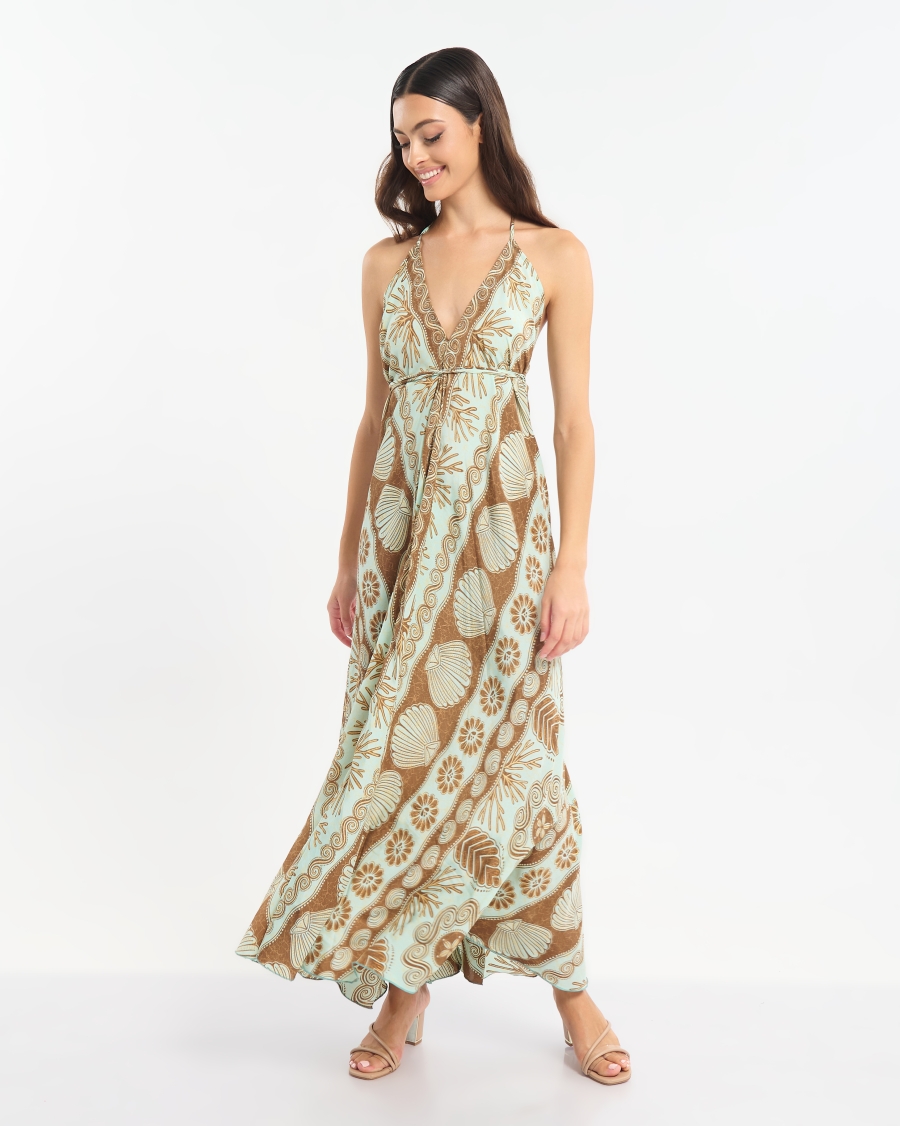 BLE Ethnic Print Maxi Dress with Open Back