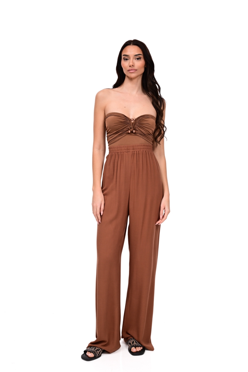 Brown Strapless Bodysuit with Beaded Neck Tie – WE COSS