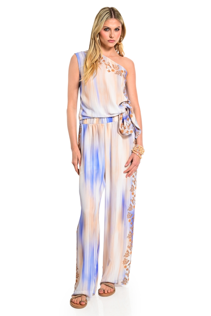 Satin WECOSS Print Wide Leg Pants