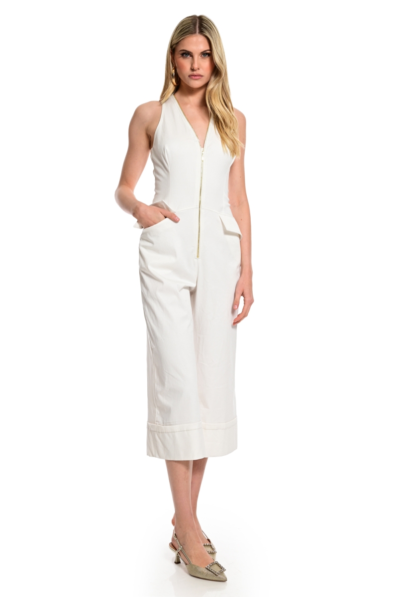 WECOSS Zip Front Culotte Jumpsuit