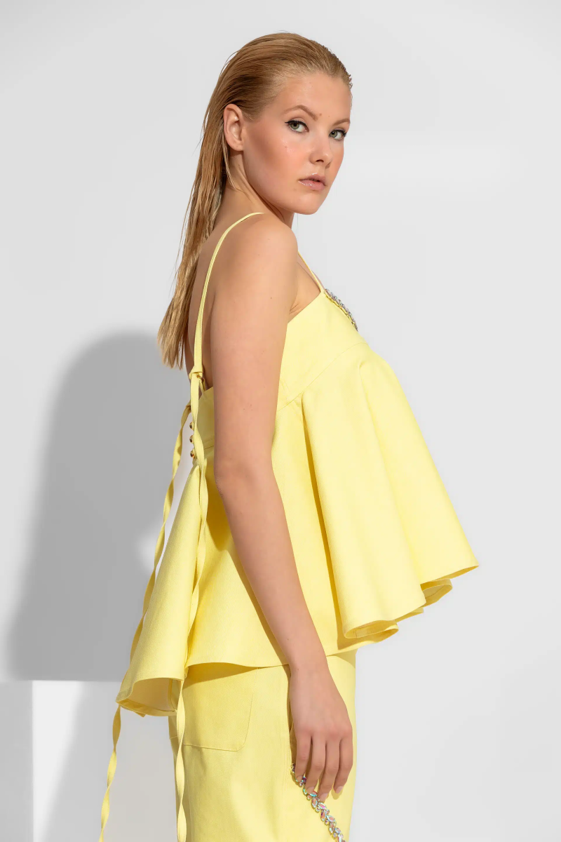 Τοπ Peplum Με Κρύσταλλα & Βολάν C-THROU