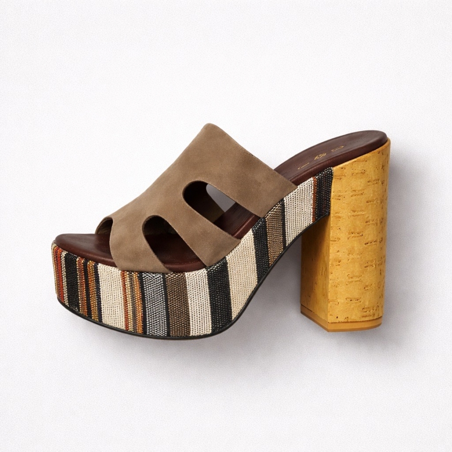 Platform High Heel Sandals with Cork Heel