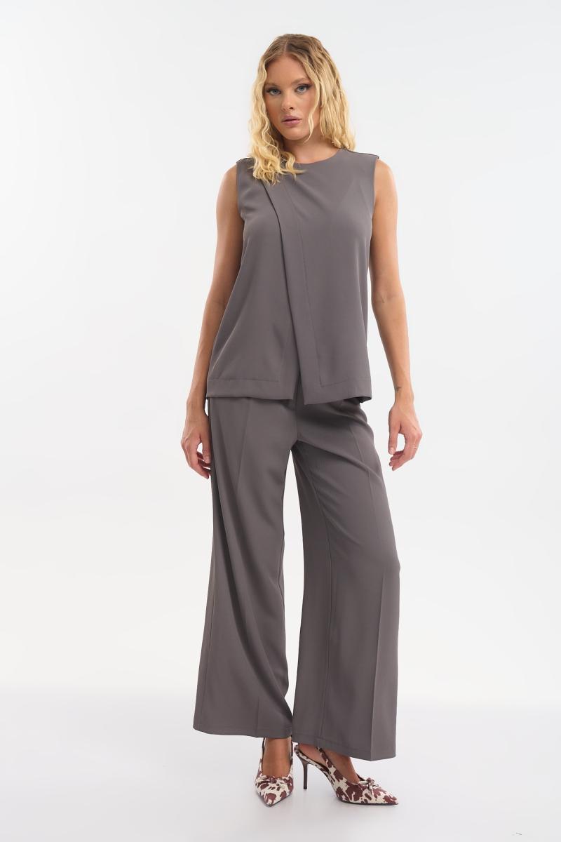 Kellys Sleeveless Blouse with Crossover Front & Hidden Back Zipper